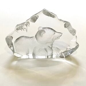 Mats Jonasson Crystal Polar Bear Sculpture Clear Lead Crystal Bear Cub Hand Cut
